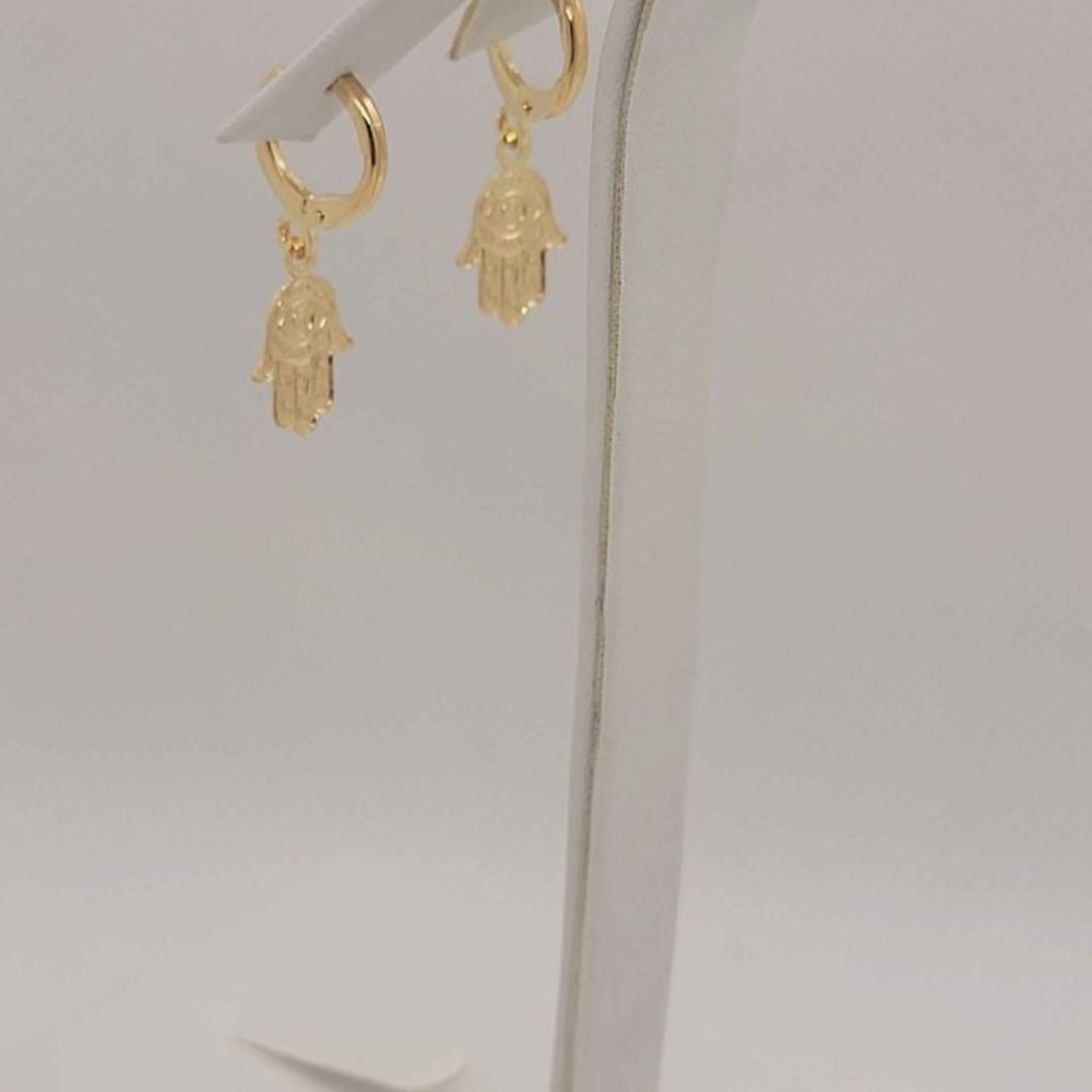 Brand New Brazilian 18k Gold Filled Hamsa Earrings - Picture 3 of 4